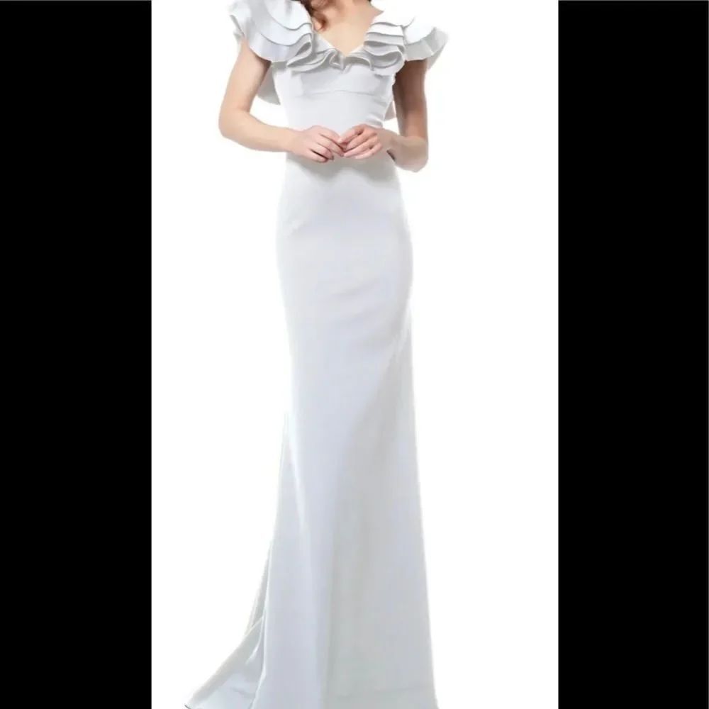 NEW JOVANI 68793 ivory ruffle V neck evening gown dress 6